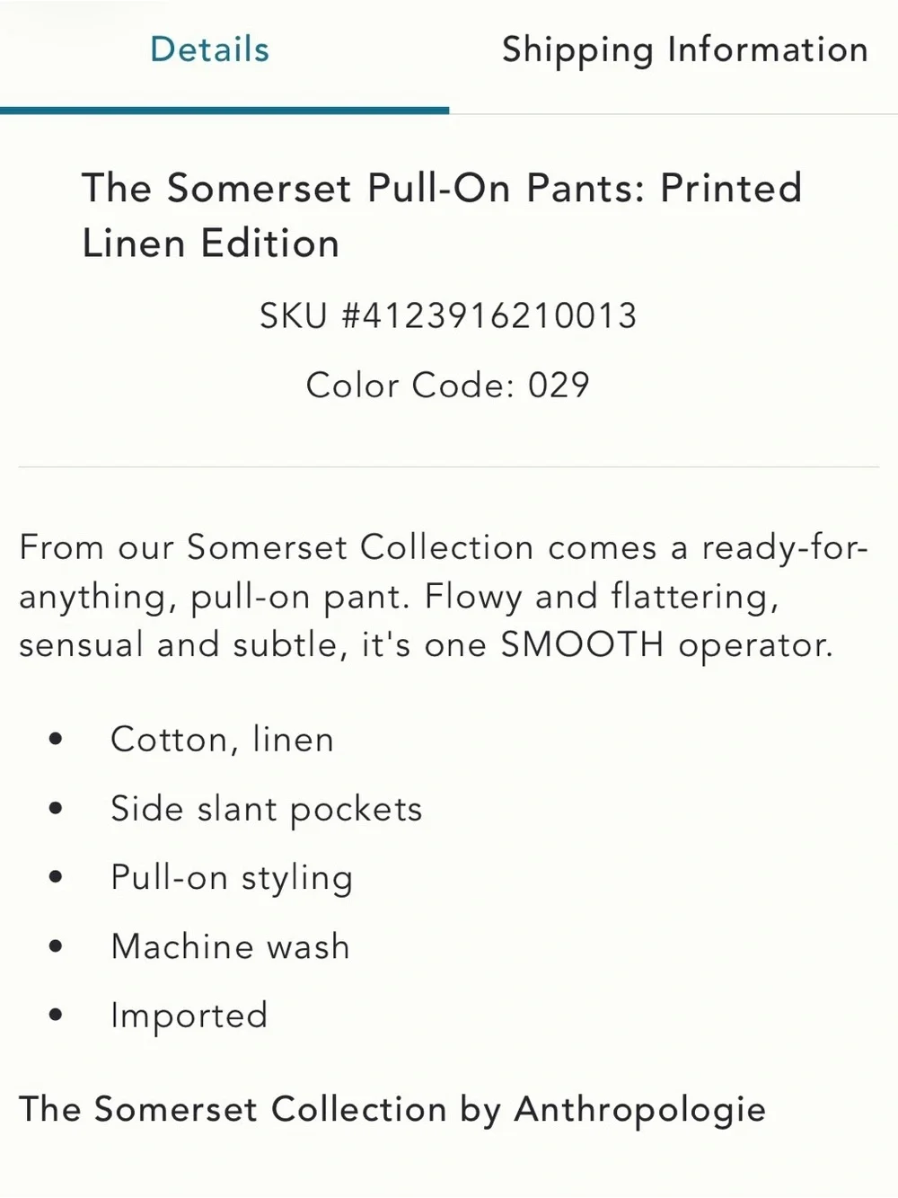 Anthropologie The Somerset Pull On Pant -
Linen - Tiger 🐯 print - Picture 5 of 6